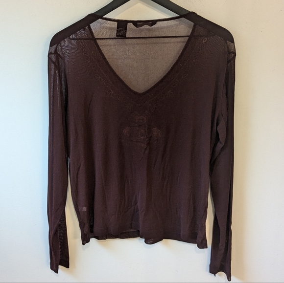 Vintage Y2K 90s New York & Co Bohemian Sheer Beaded V Neck Blouse Size Large - Picture 6 of 7